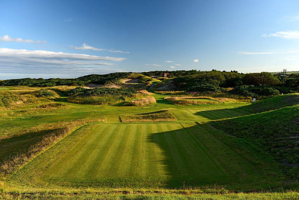 The blind tee shot on the 10th hole at Royal Troon
